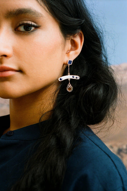 Boucles d'oreilles ISHKAR Lapis Lazuli et Agate Malalai en Argent