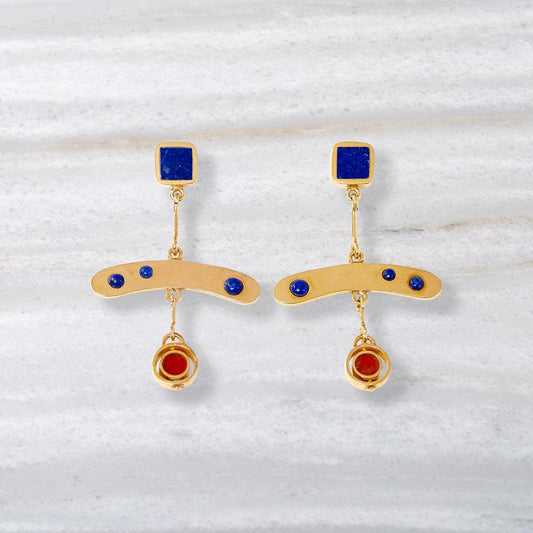 Boucles d'oreilles ISHKAR Lapis Lazuli et Agate Malalai en Or