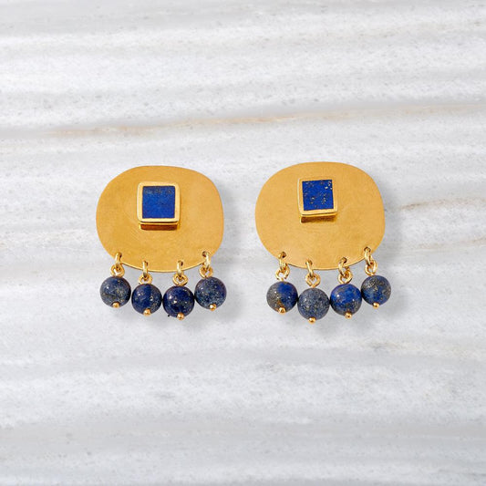 Ishkar Lapis Lazuli Nazo Anting -anting dalam Emas