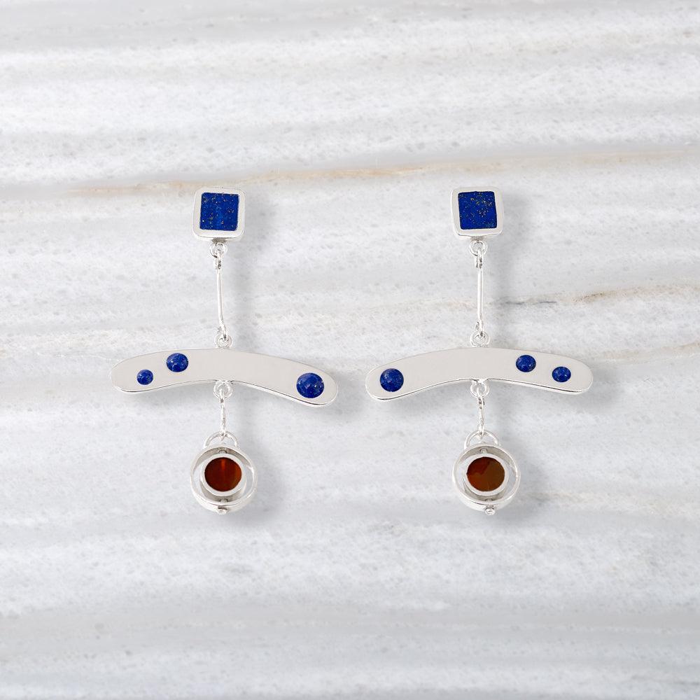 ISHKAR Lapis Lazuli and Agate Malalai Earrings in Silver