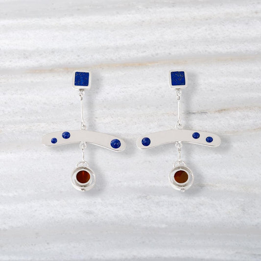 Boucles d'oreilles ISHKAR Lapis Lazuli et Agate Malalai en Argent