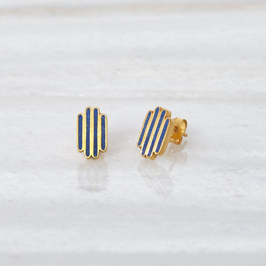 ISHKAR Lapis Lazuli Four River Stud Earrings in Gold