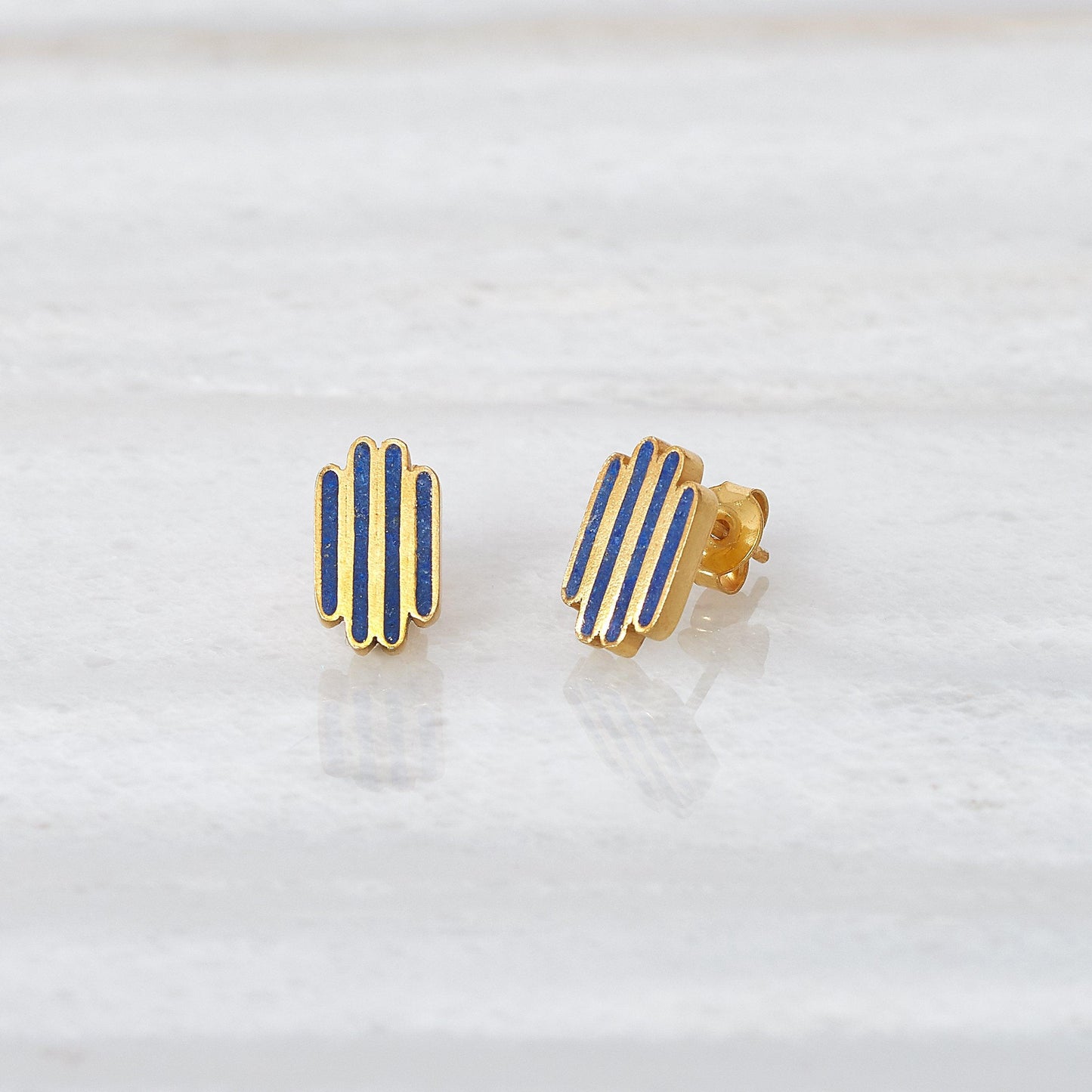Boucles d'oreilles à tige quatre rivières ISHKAR Lapis Lazuli en or