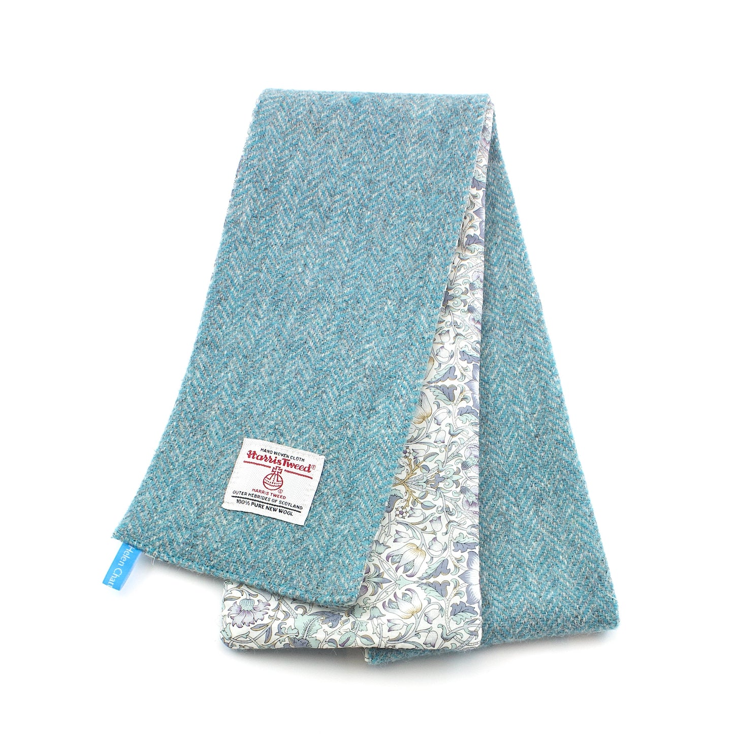 Chatterton Harris Tweed and Liberty Cotton Skinny Scarf -  Blue and Silver Herringbone