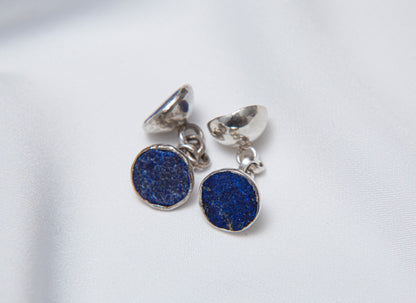 ISHKAR Lapis Lazuli Μανικετόκουμπα κούνιας σε ασημί χρώμα
