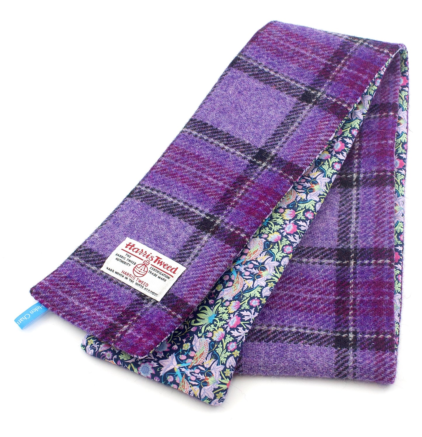 Chatterton Harris Tweed and Liberty Cotton Skinny Scarf -  Lilac Plaid Strawberry Thief