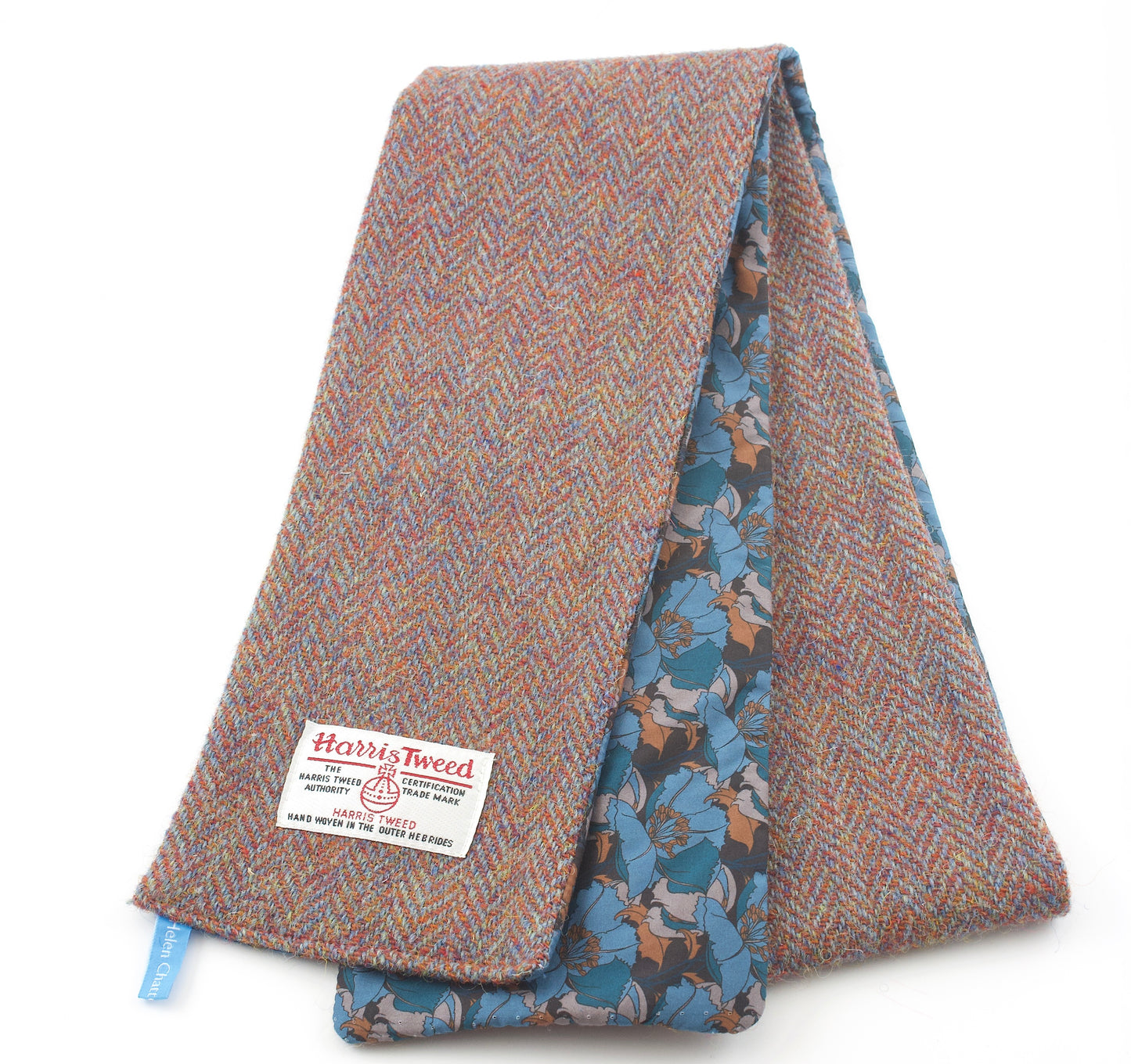 Chatterton Harris Tweed and Liberty Cotton Skinny Scarf - Rust Blue